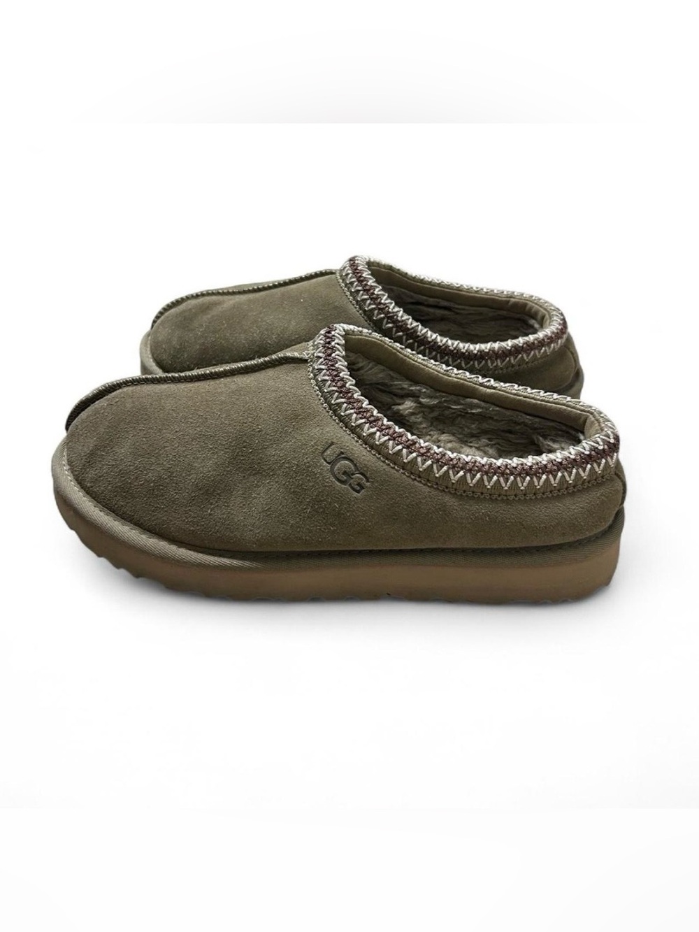 UGG Tasman Slippers Women 9 Olive Suede Sheepskin Slip On Cozy Comfort Lounge